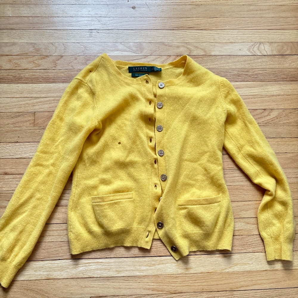 Ralph Lauren Bright Yellow Button-Front Cashmere Blend Cardigan